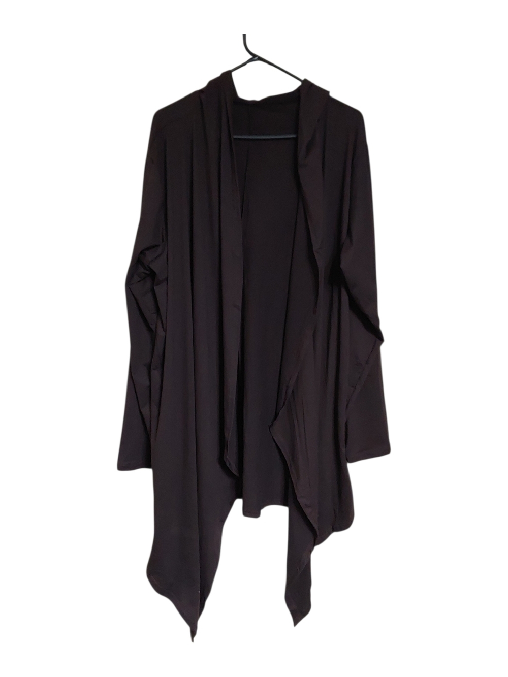Draped Open-Front Hooded Cardigan in Dark Brown - Picture 3 of 5